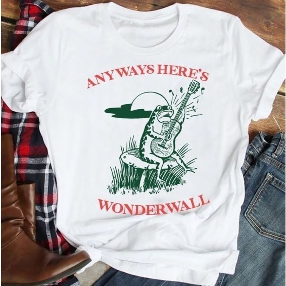 Funny Frog Anyways Heres Wonderwall Retro Fan Graphic Unisex T-Shirt